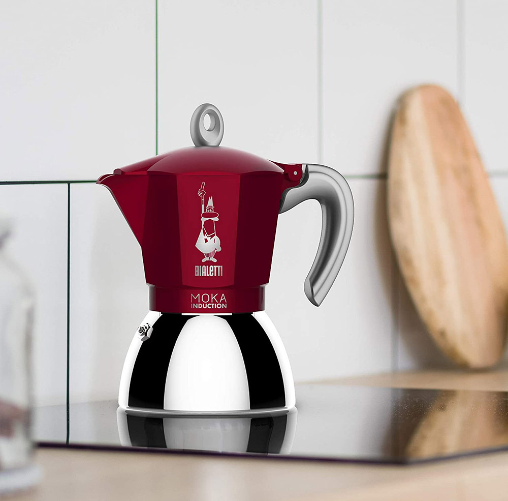 Первое дополнительное изображение для товара Гейзерная кофеварка Bialetti Moka Induction 6942 для индукционных плит (2 порции, 100 мл), красная