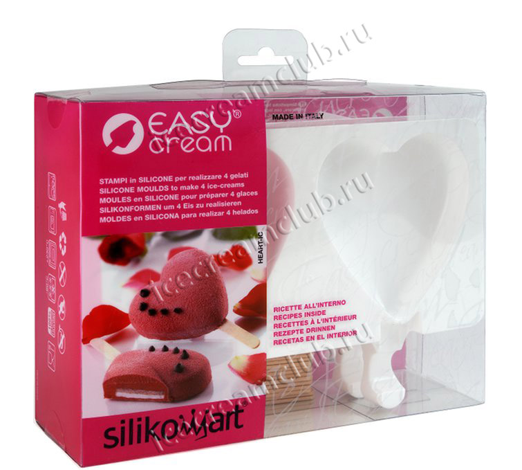 Первое дополнительное изображение для товара Форма для мороженого эскимо на палочке Easy Cream «Сердце» (Silikomart, Италия)