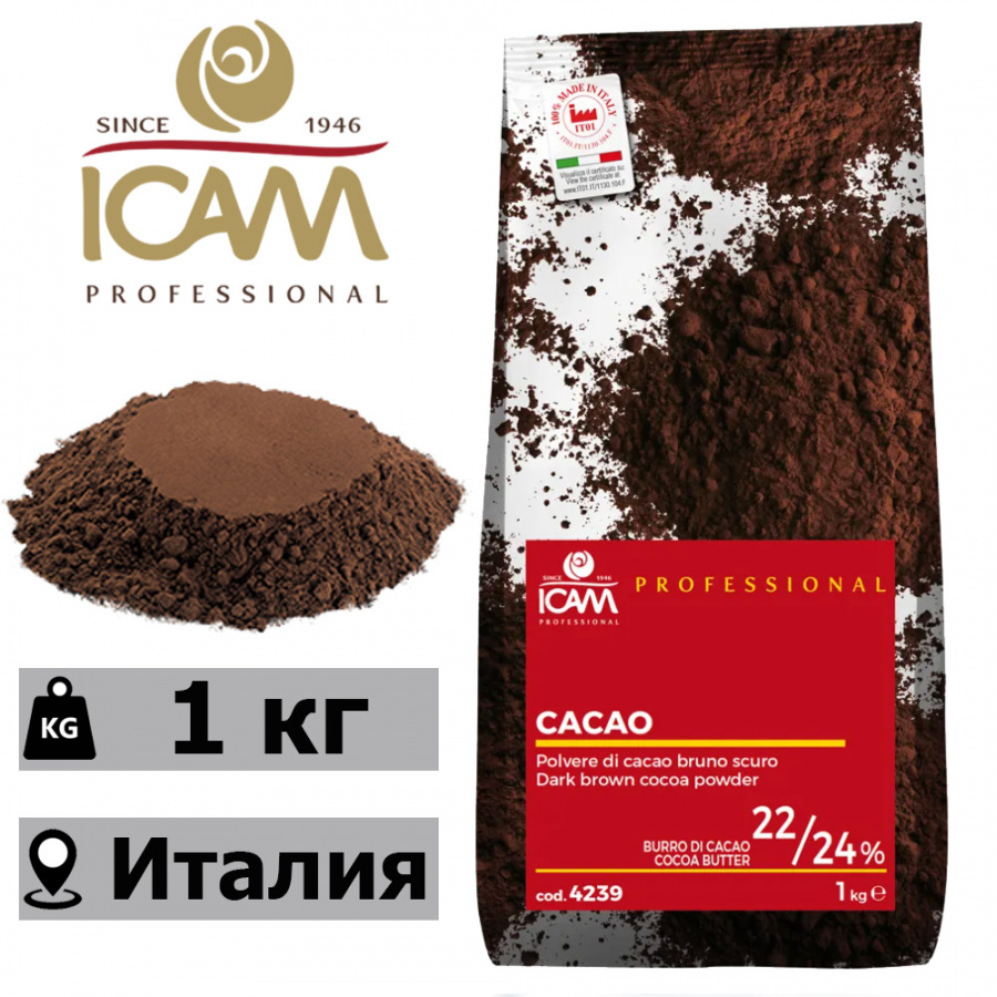 Какао-порошок ICAM Professional 22-24% – 1 кг, Италия основное изображение