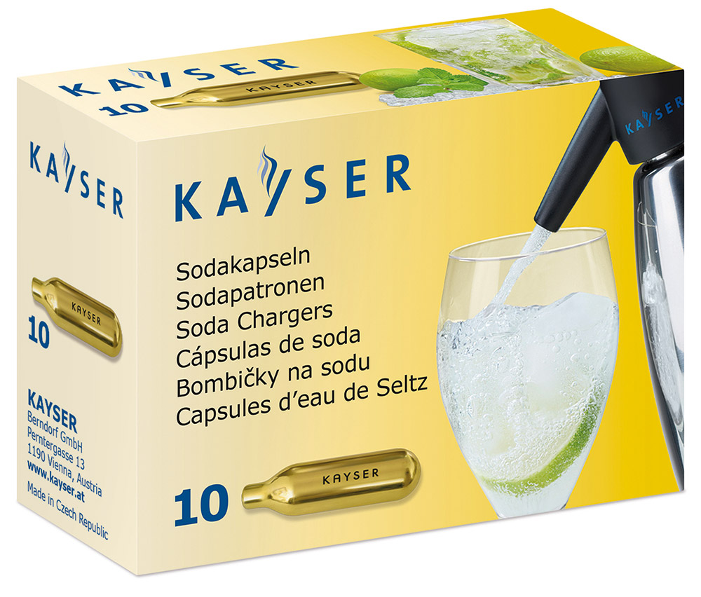 Пятое дополнительное изображение для товара Баллончики для сифонов Kayser Soda Chargers CO2 (газирование воды), 10 шт