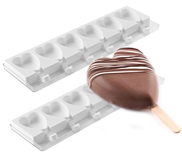 Первое дополнительное изображение для товара Форма для мороженого эскимо на палочке «Сердце мини» (Silikomart, Италия), 12 ячеек + 2 подноса