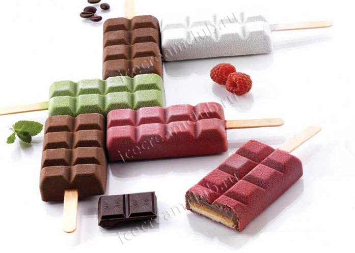 Шестое дополнительное изображение для товара Форма для мороженого эскимо «Шоколадная плитка» (Silikomart, Италия), 12 ячеек + поднос