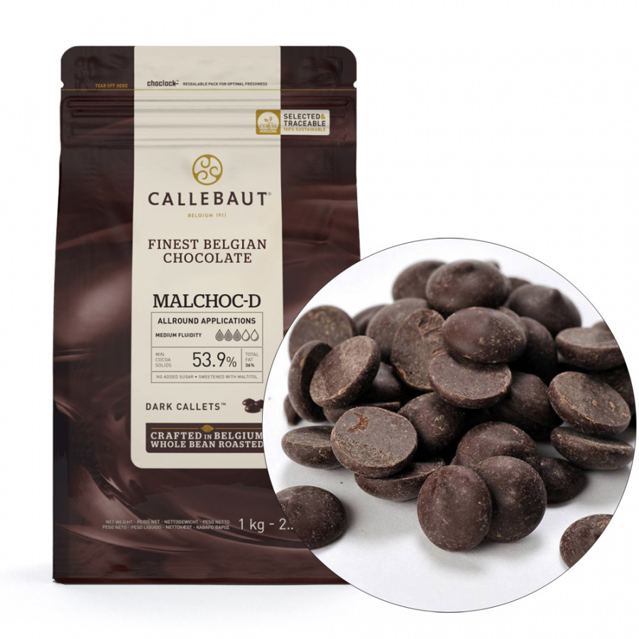 Шоколад темный 53,9% Malchoc-D без сахара (на мальтитоле), 1 кг Callebaut (Бельгия) CSD-Q54MAL-EX-U68 основное изображение