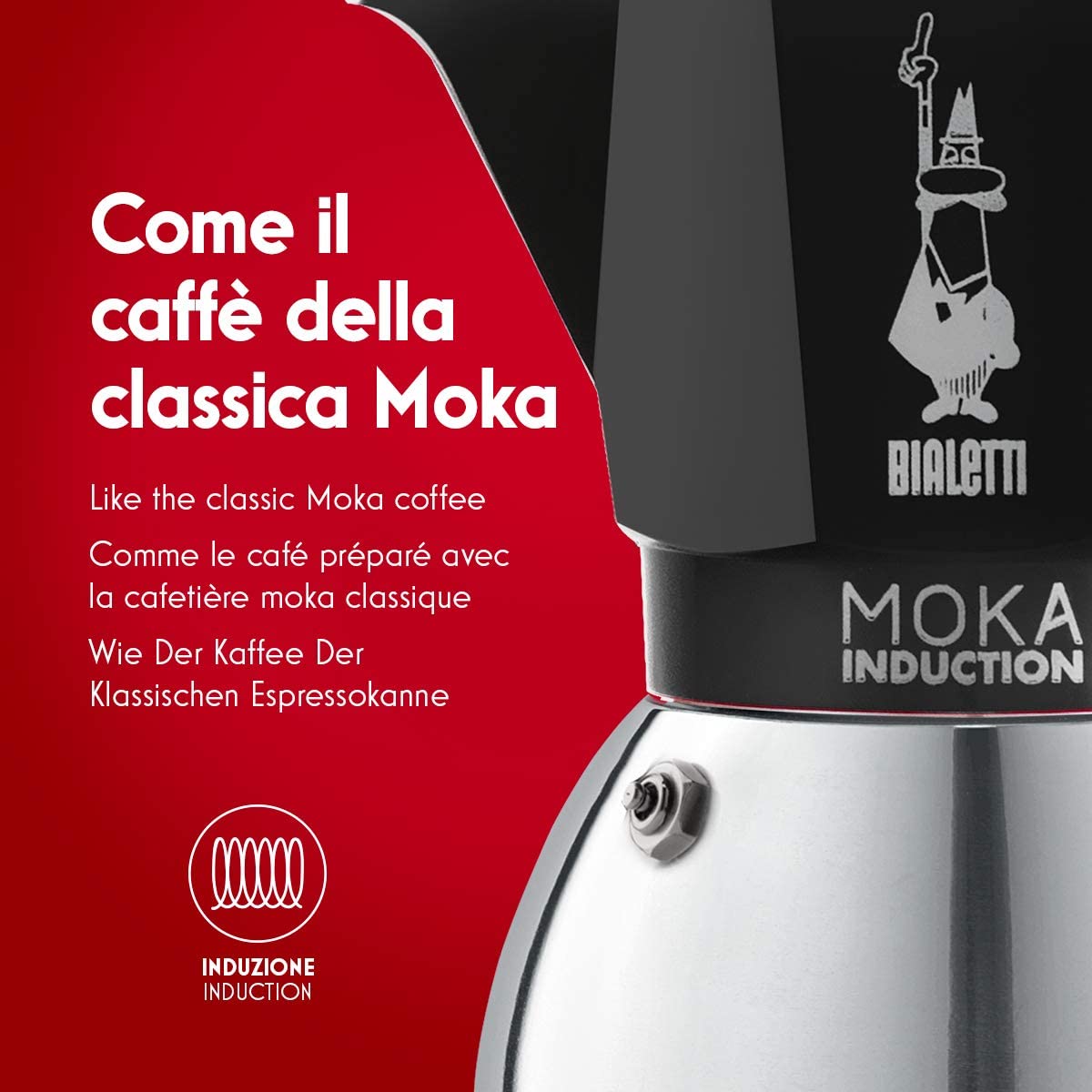 Восьмое дополнительное изображение для товара Гейзерная кофеварка Bialetti Moka Induction 6934NP для индукционных плит (4 порции, 150 мл), черная