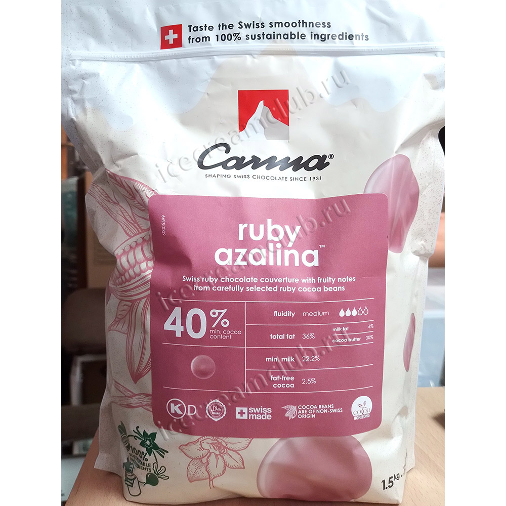 Третье дополнительное изображение для товара Шоколад рубиновый Carma Ruby Azalina 40%, 1.5 кг Швейцария (арт CHR-Q010RINAE6-Z71)