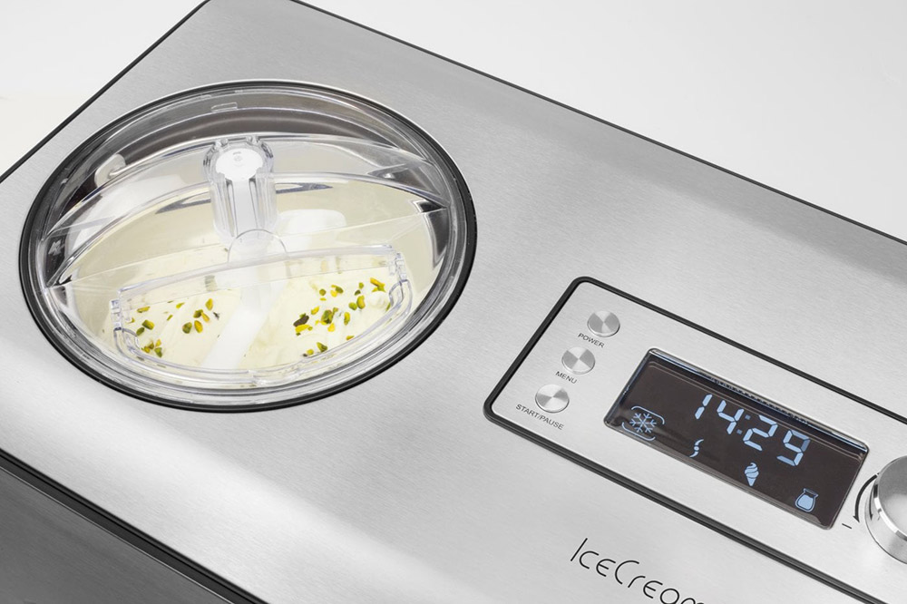 Пятое дополнительное изображение для товара Автоматическая компрессорная мороженица-йогуртница CASO ICE CREAMER 2L