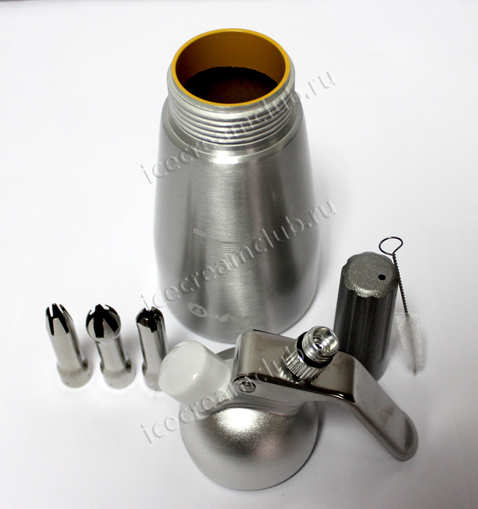 Седьмое дополнительное изображение для товара Сифон для сливок Bufett Kulinarische Produkte 0.25L серебро, 640012 (3 насадки)