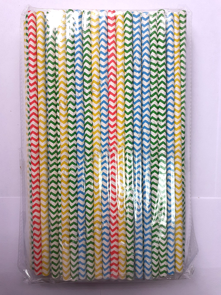 Шестое дополнительное изображение для товара Бумажные трубочки для коктейлей «Зигзаг разноцветный» 20 см, 100 шт PAP STAR