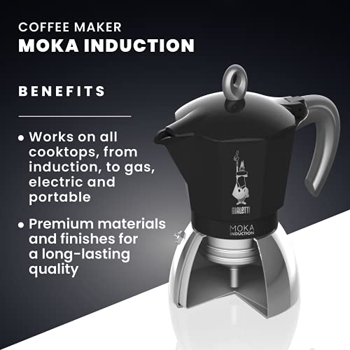 Шестое дополнительное изображение для товара Гейзерная кофеварка Bialetti Moka Induction 6934NP для индукционных плит (4 порции, 150 мл), черная