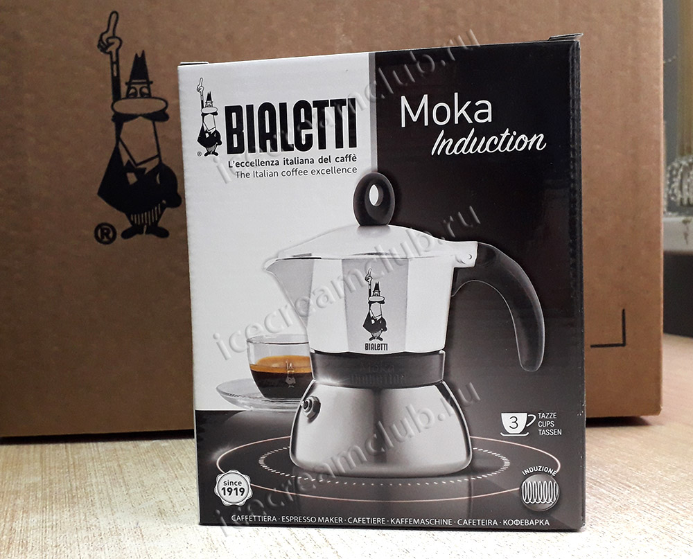 Первое дополнительное изображение для товара Гейзерная кофеварка Bialetti Moka Induction 4932 индукционная (3 порции, 120 мл) белый