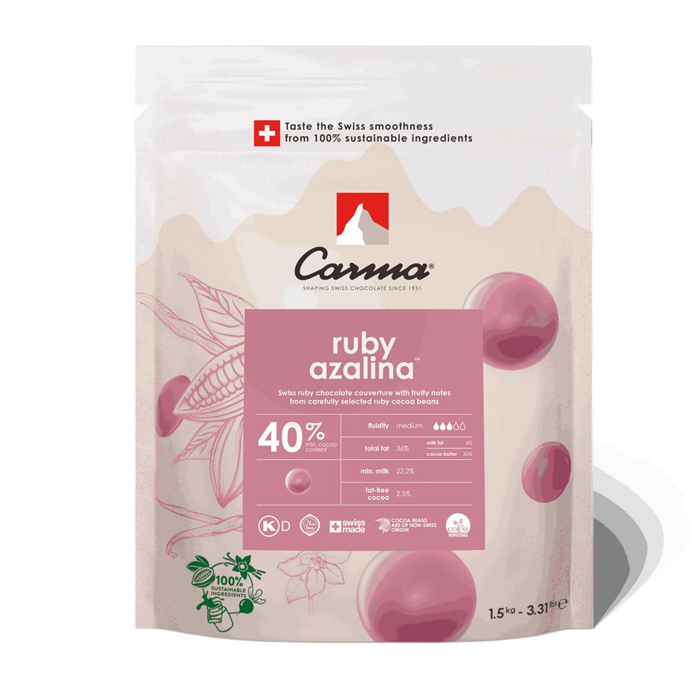 Второе дополнительное изображение для товара Шоколад рубиновый Carma Ruby Azalina 40%, 1.5 кг Швейцария (арт CHR-Q010RINAE6-Z71)