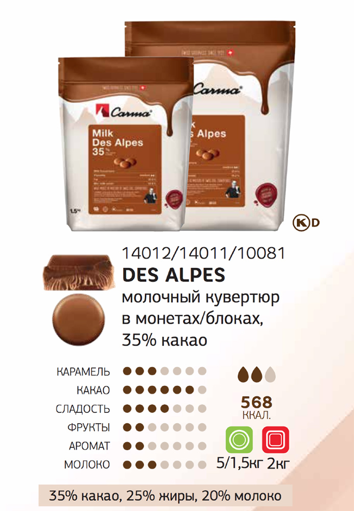 Первое дополнительное изображение для товара Шоколад молочный CARMA Des Alpes (Швейцария) 35%, в монетах, 1,5 кг. CHM-Q008DALPE6-Z71