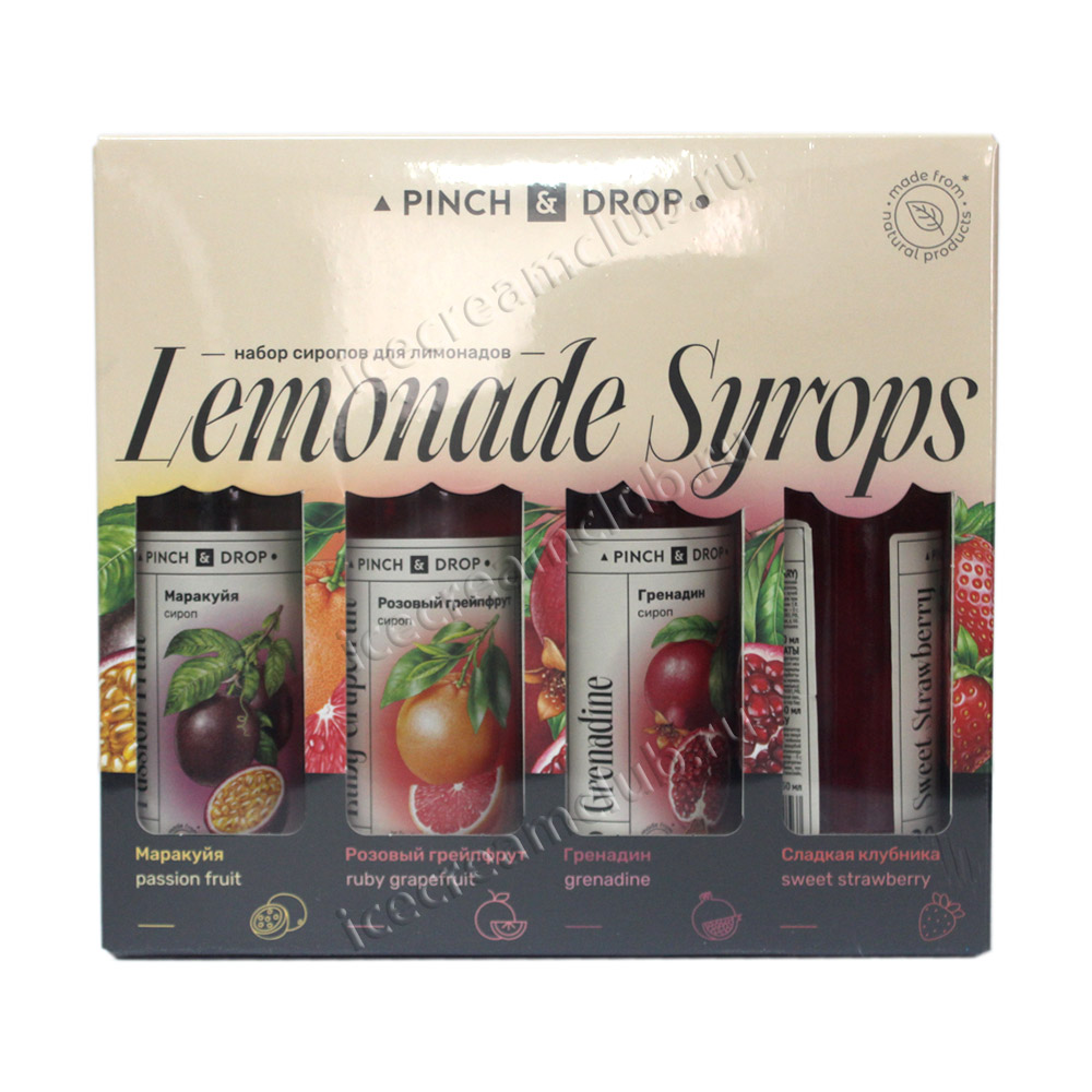 Первое дополнительное изображение для товара Набор сиропов для лимонада – 4 вкуса по 250 мл, Pinch&Drop (подарочная упаковка)