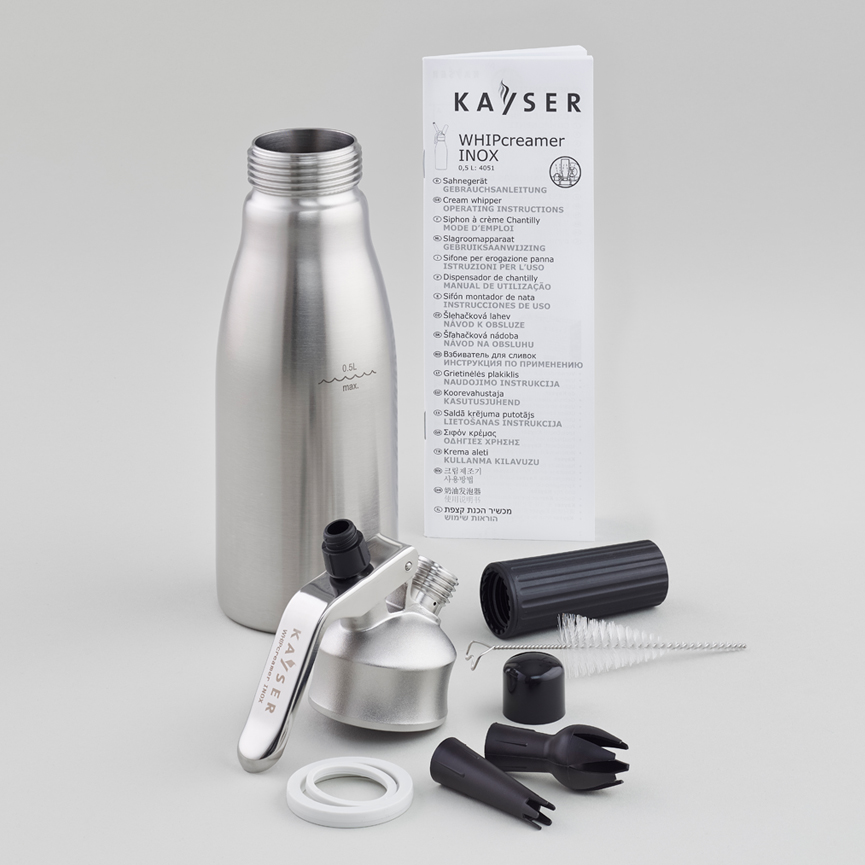  дополнительное изображение для товара Профессиональный кулинарный сифон для сливок (кремер) Kayser WHIPcreamer INOX 1л (Австрия)