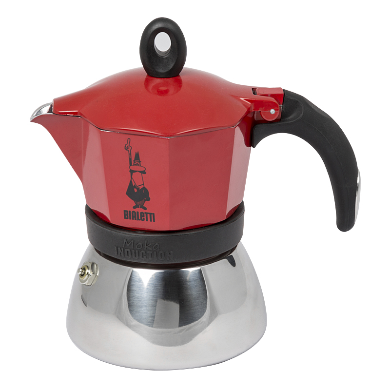Гейзерная кофеварка Bialetti Moka Induction 4922 для индукционных плит (на 3 порции, 120 мл). Красный