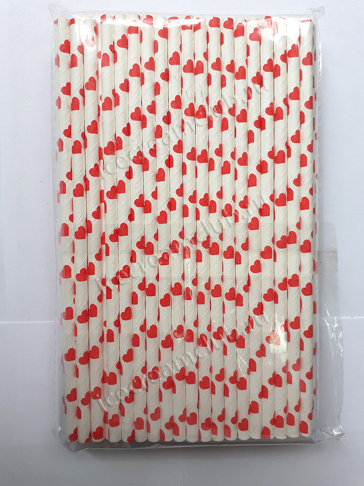 Четвертое дополнительное изображение для товара Бумажные трубочки для коктейлей «Сердечки» 20 см, 100 шт PAP STAR