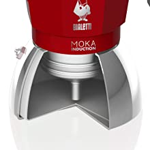 Пятое дополнительное изображение для товара Гейзерная кофеварка Bialetti Moka Induction NEW 6946 для индукционных плит (6 порций, 280 мл), красная