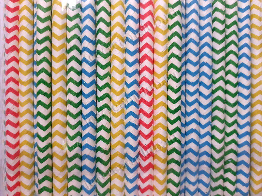 Пятое дополнительное изображение для товара Бумажные трубочки для коктейлей «Зигзаг разноцветный» 20 см, 100 шт PAP STAR