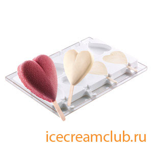 Форма для мороженого эскимо «Сердце» (Silikomart, Италия), 8 ячеек + поднос