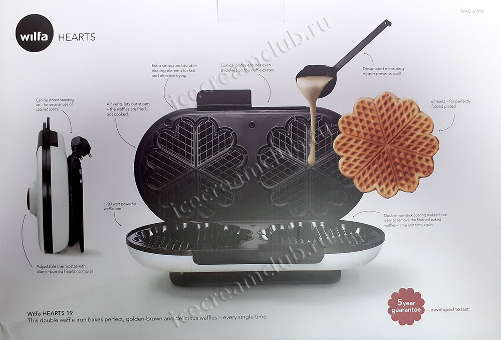 Дополнительное изображение для товара Вафельница для толстых вафель Wilfa WAD-619 W (сердечки)