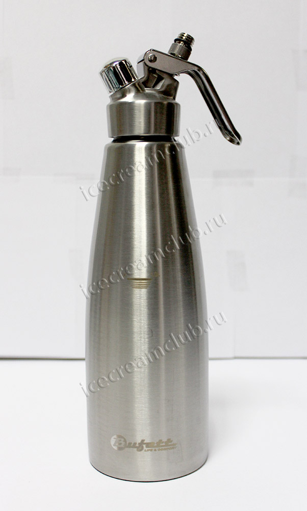 Седьмое дополнительное изображение для товара Сифон для сливок Bufett Professionelle Produkte 1L серебро, 640006 (нержавеющая сталь, 3 насадки)