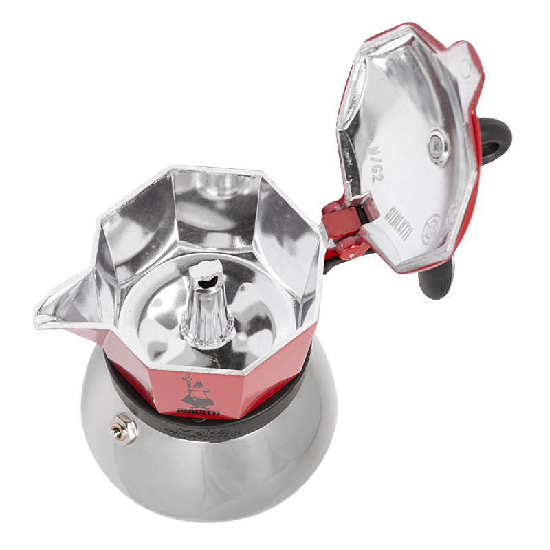 Второе дополнительное изображение для товара Гейзерная кофеварка Bialetti Moka Induction 4922 для индукционных плит (на 3 порции, 120 мл). Красный