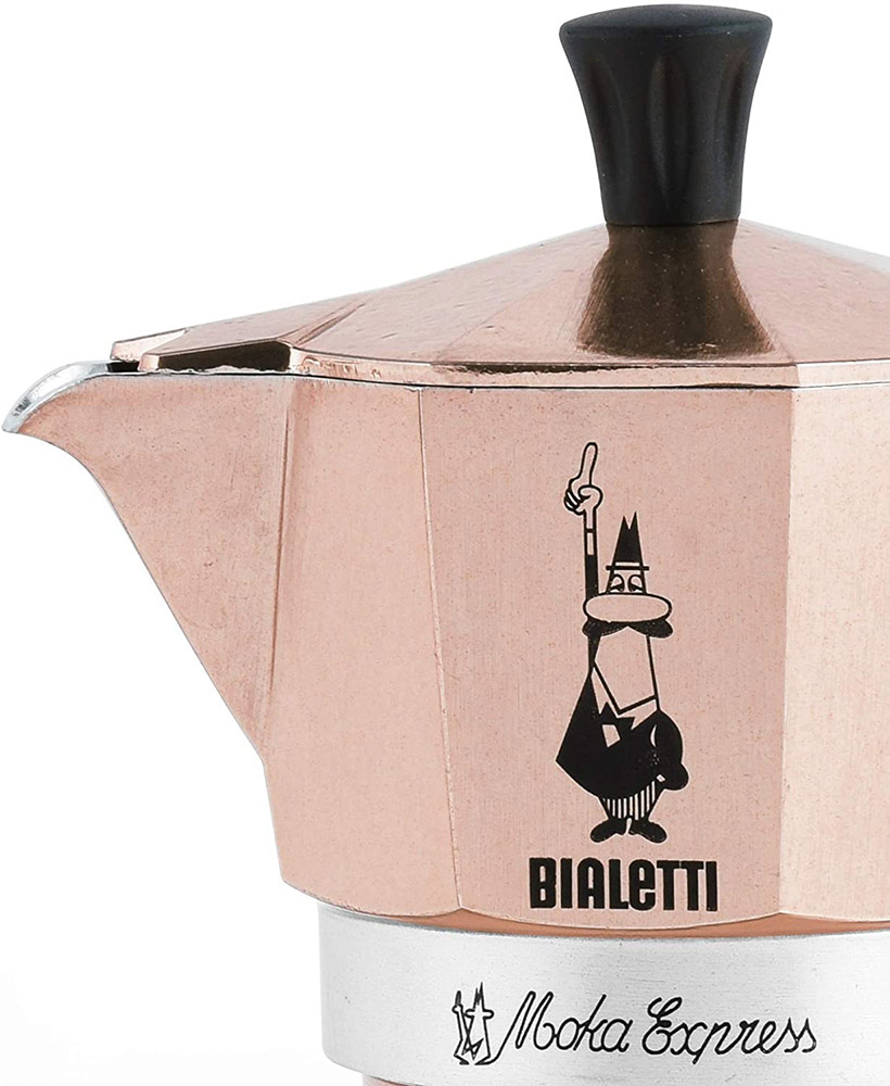 Первое дополнительное изображение для товара Гейзерная кофеварка Bialetti Moka Express золото/розовая, 6 порций (240 мл), арт RSG004