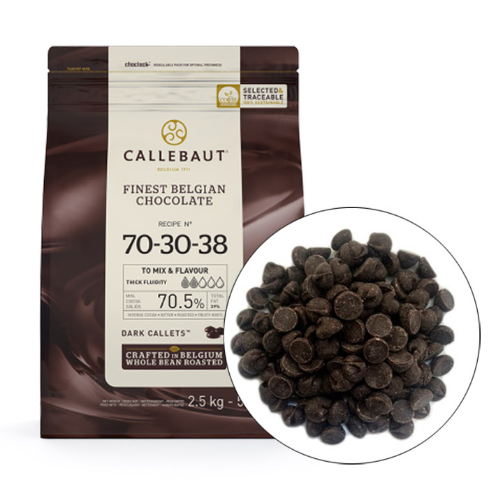 Шоколад горький (70,5% какао) № 70-30-38 в монетах 2,5 кг., Callebaut (Бельгия) арт. 70-30-38RT-U71