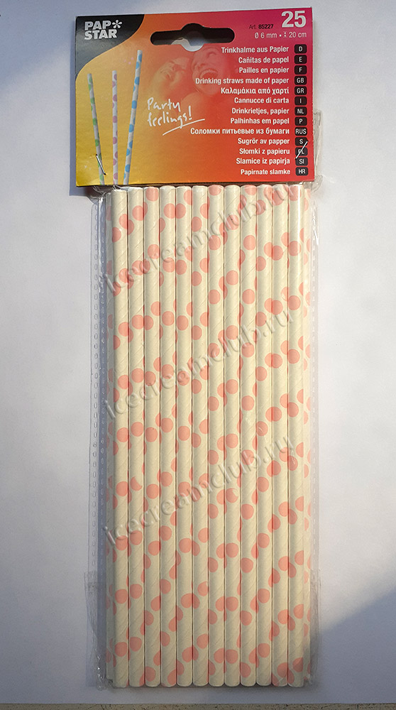 Первое дополнительное изображение для товара Бумажные трубочки для коктейлей «Точки розовые» 20 см, 25 шт PAP STAR