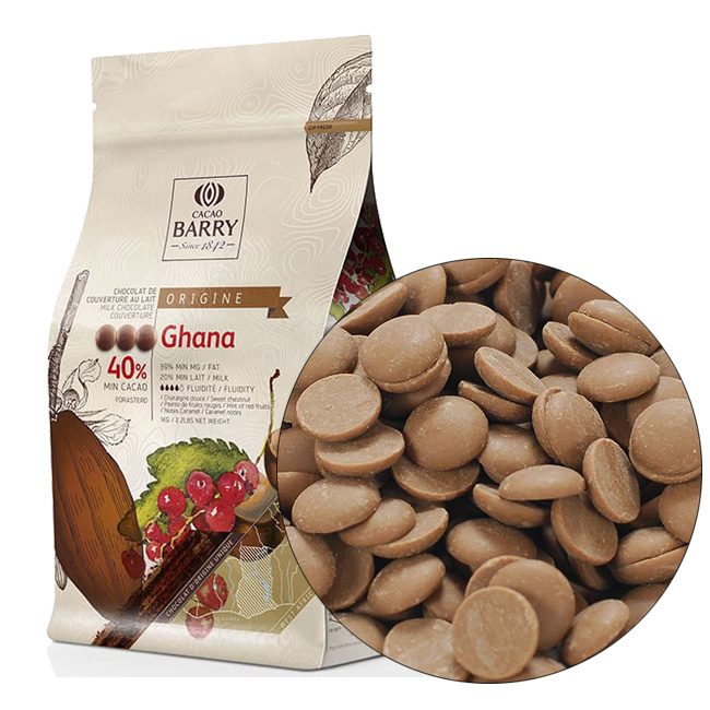 Шоколад Cacao Barry «Ghana» Origin (Франция), молочный 40% какао -1 кг, CHM-P40GHA-2B-U73