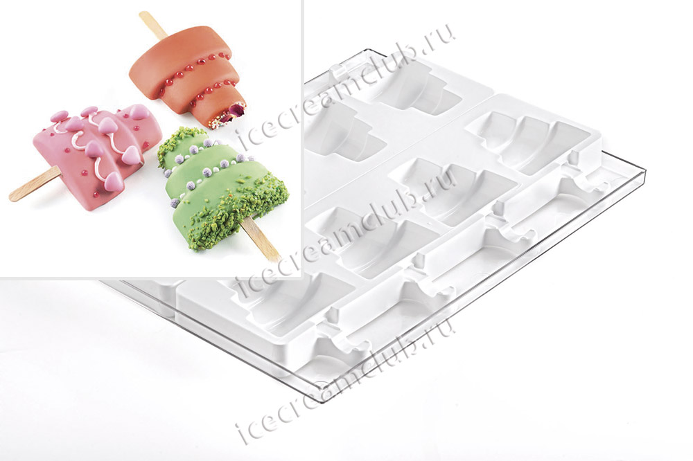 Форма для мороженого эскимо «Тортик» СТЭККОФЛЕКС (Silikomart, Италия), 8 ячеек + поднос