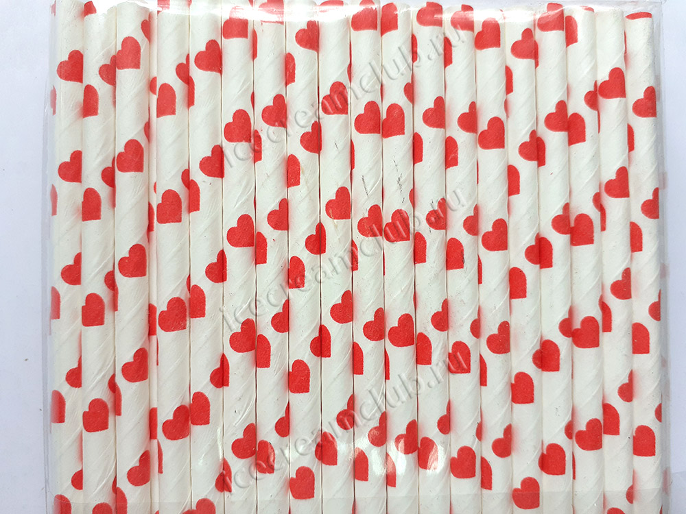 Пятое дополнительное изображение для товара Бумажные трубочки для коктейлей «Сердечки» 20 см, 100 шт PAP STAR