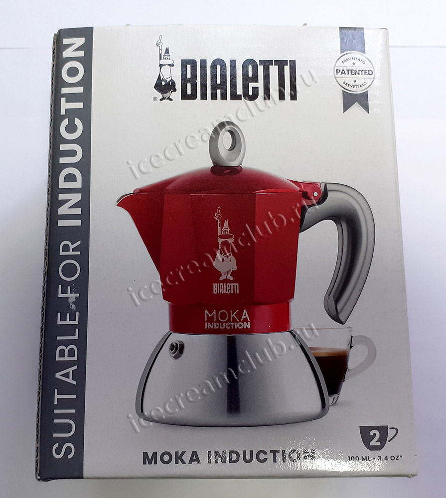 Девятое дополнительное изображение для товара Гейзерная кофеварка Bialetti Moka Induction 6942 для индукционных плит (2 порции, 100 мл), красная