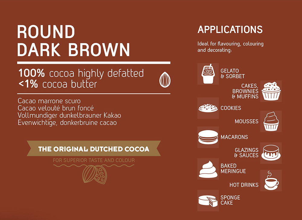 Восьмое дополнительное изображение для товара Обезжиренный какао порошок Round dark brown 1%, VanHouten, 750 г – DCP-01R102-VH-61V