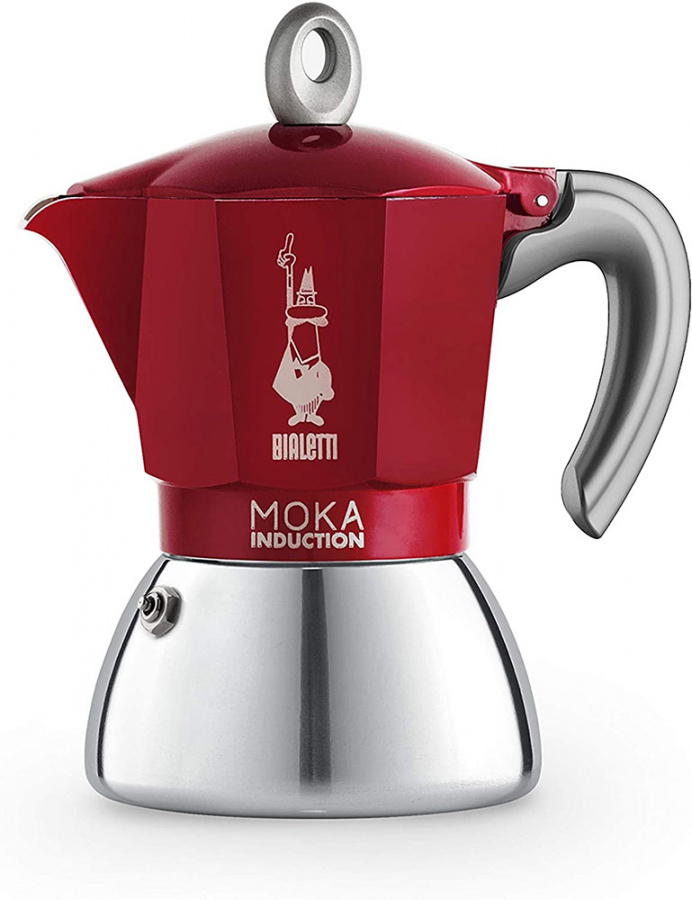 Гейзерная кофеварка Bialetti Moka Induction 6942 для индукционных плит (2 порции, 100 мл), красная