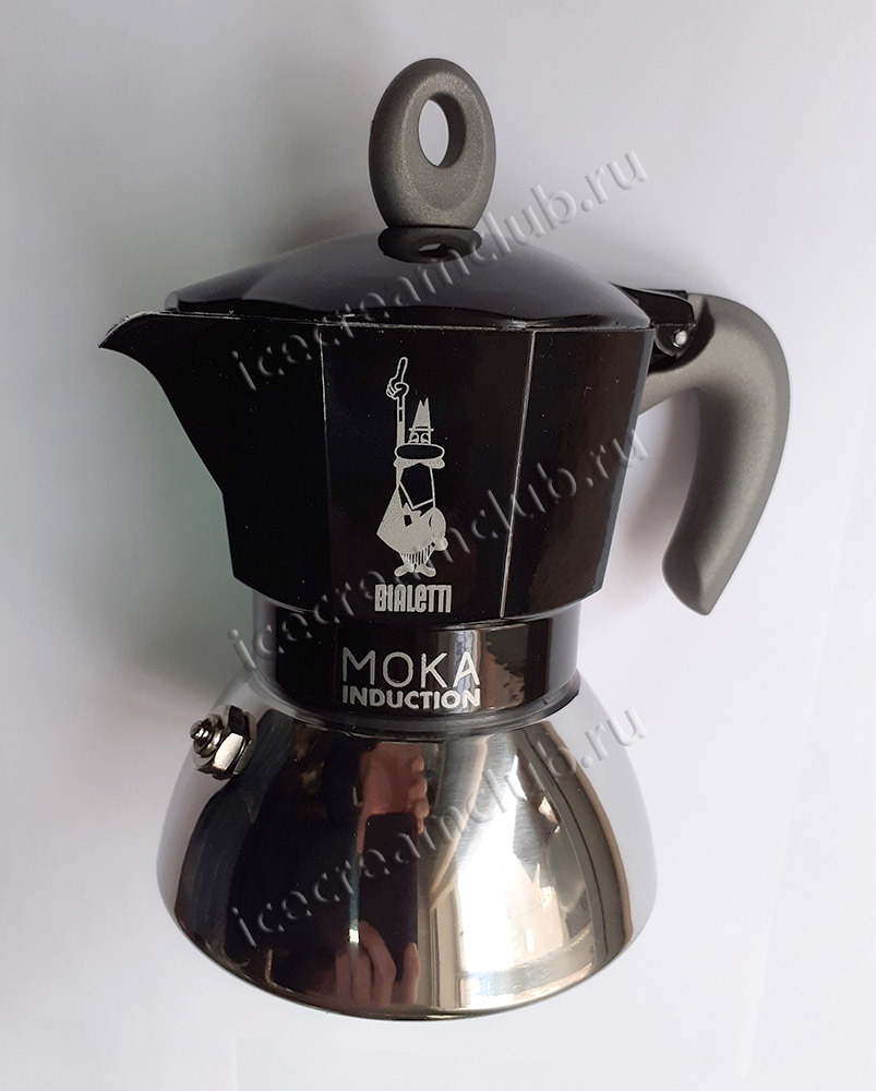 Седьмое дополнительное изображение для товара Гейзерная кофеварка Bialetti Moka Induction 6932 для индукционных плит (2 порции, 100 мл), черная