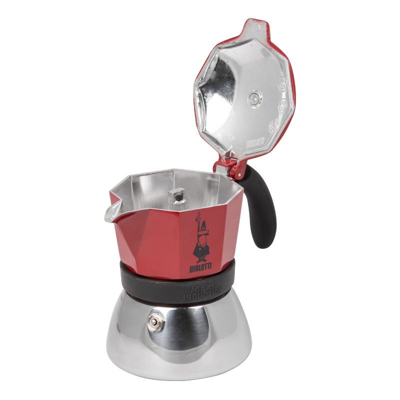 Первое дополнительное изображение для товара Гейзерная кофеварка Bialetti Moka Induction 4922 для индукционных плит (на 3 порции, 120 мл). Красный