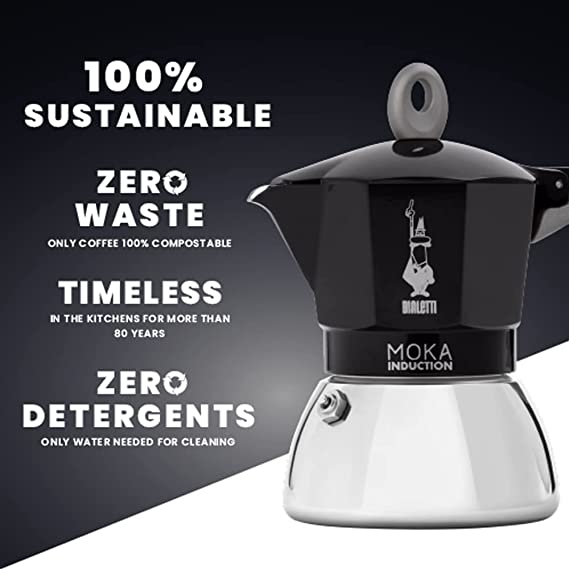 Пятое дополнительное изображение для товара Гейзерная кофеварка Bialetti Moka Induction 6934NP для индукционных плит (4 порции, 150 мл), черная