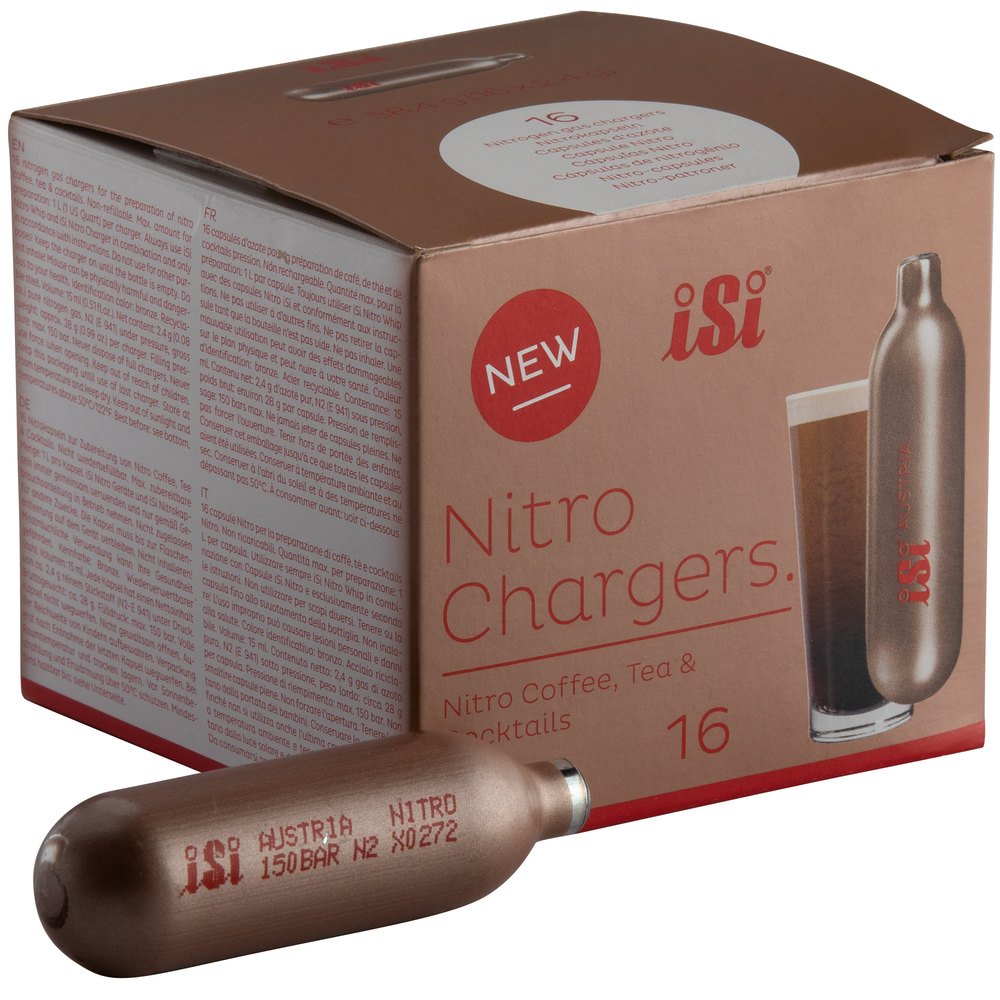 Десятое дополнительное изображение для товара Баллончики для нитро кофе и коктейлей N2 (азот), iSi Nitro Chargers (16 шт)