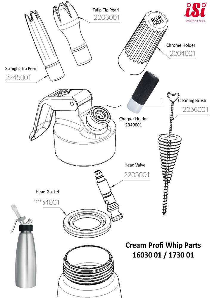  дополнительное изображение для товара Профессиональный сифон для сливок (кремер) iSi Cream Profi Whip 1L (Австрия)