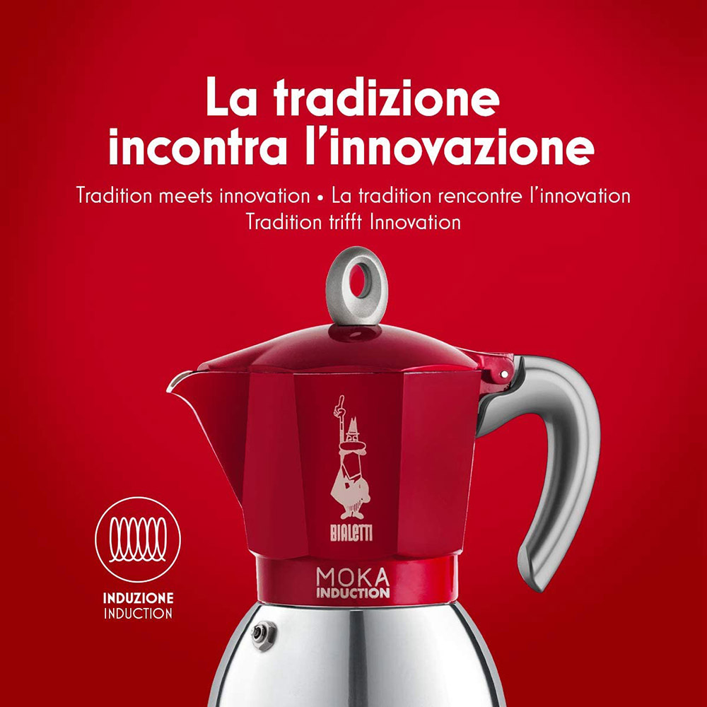 Третье дополнительное изображение для товара Гейзерная кофеварка Bialetti Moka Induction NEW 6946 для индукционных плит (6 порций, 280 мл), красная