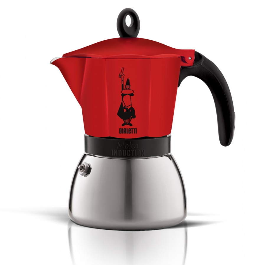 Гейзерная кофеварка Bialetti Moka Induction 4923 для индукционных плит (на 6 порций, 240 мл). Красный