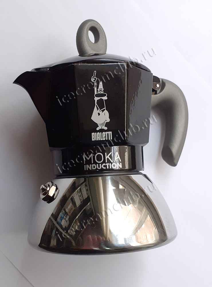 Четвертое дополнительное изображение для товара Гейзерная кофеварка Bialetti Moka Induction 6932 для индукционных плит (2 порции, 100 мл), черная