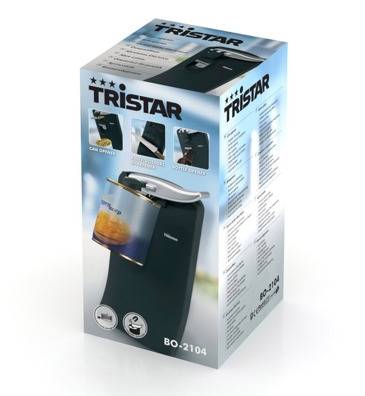 Третье дополнительное изображение для товара Электрооткрывалка для консервных банок / ножеточка Tristar BO-2104