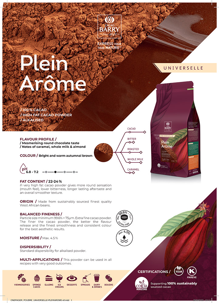 Третье дополнительное изображение для товара Какао-порошок без сахара Plein Arome 22/24%, Cacao Barry (Франция) – 1 кг,  DCP-22PLARO-89B