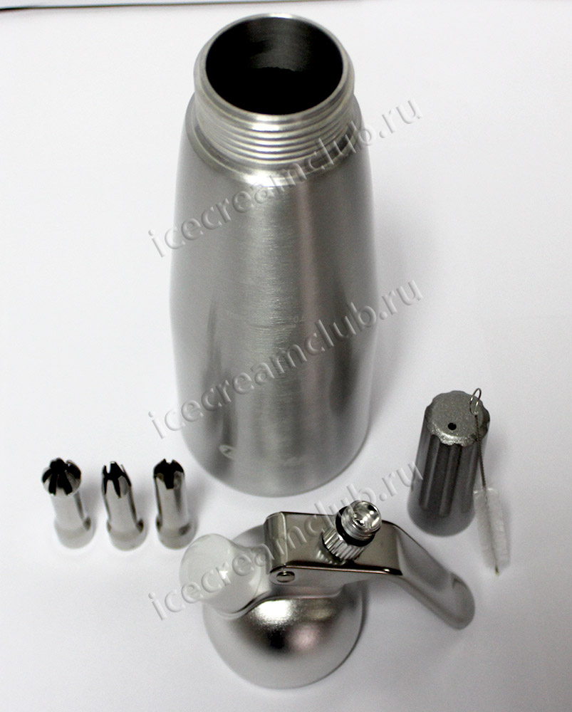 Седьмое дополнительное изображение для товара Сифон для сливок Bufett Kulinarische Produkte 0.5L серебро, 640019 (3 насадки)