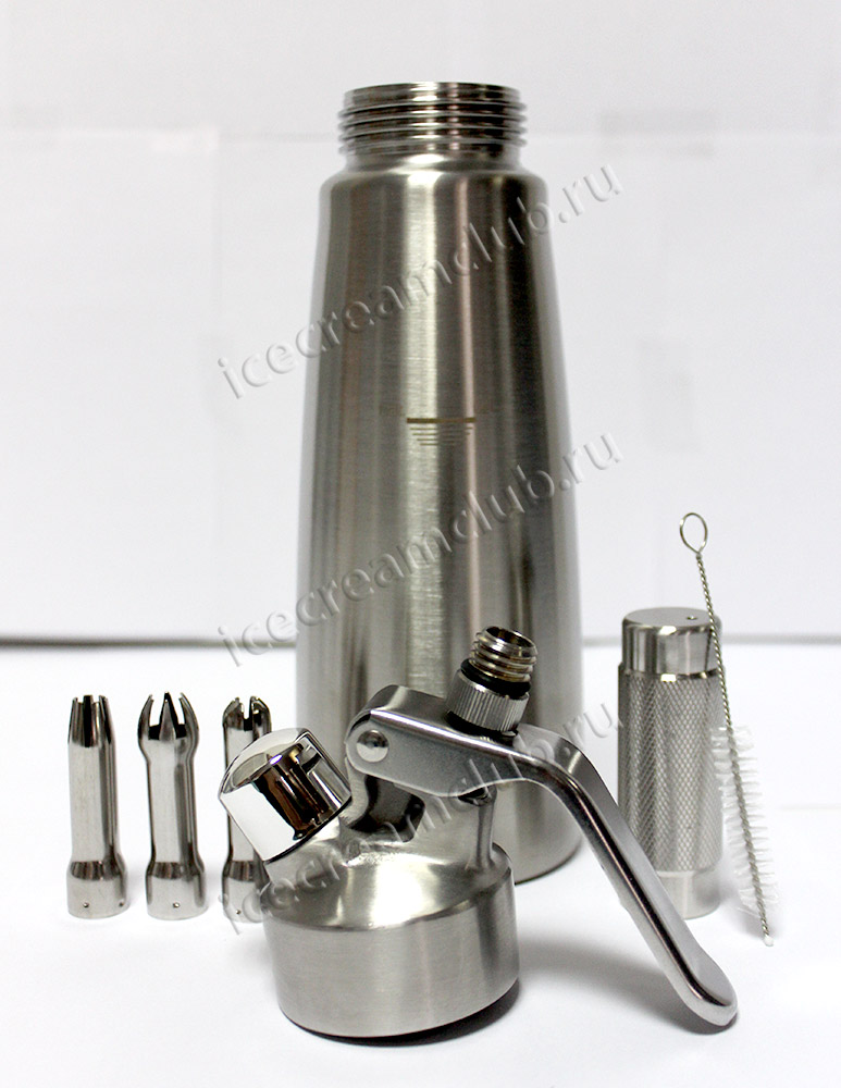 Шестое дополнительное изображение для товара Сифон для сливок Bufett Professionelle Produkte 0.5L серебро, 640005 (нержавеющая сталь, 3 насадки)