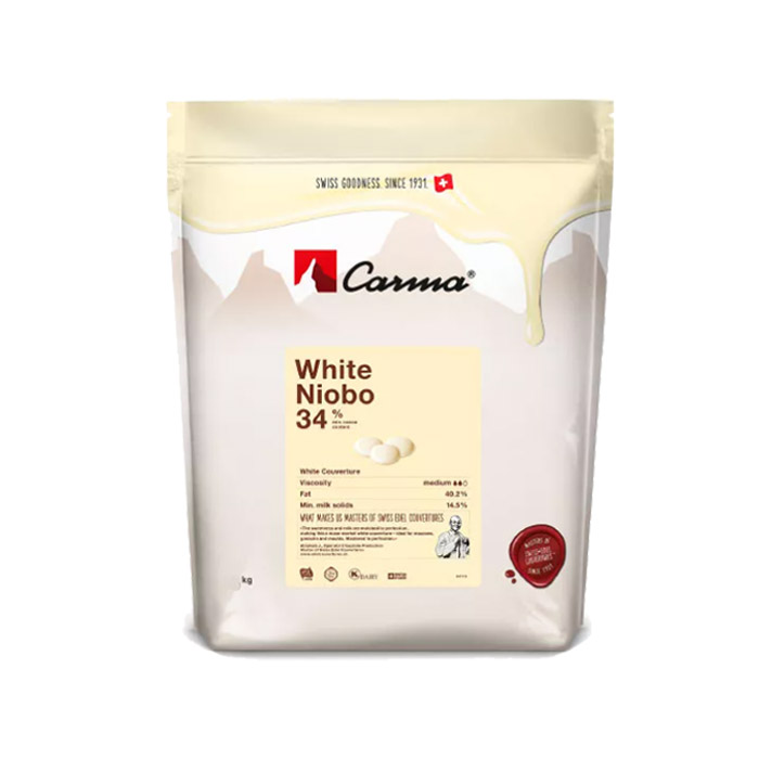 Первое дополнительное изображение для товара Шоколад белый Carma White Niobo 34%, 1.5 кг Швейцария (арт. CHW-O050NIBOE6-Z71)