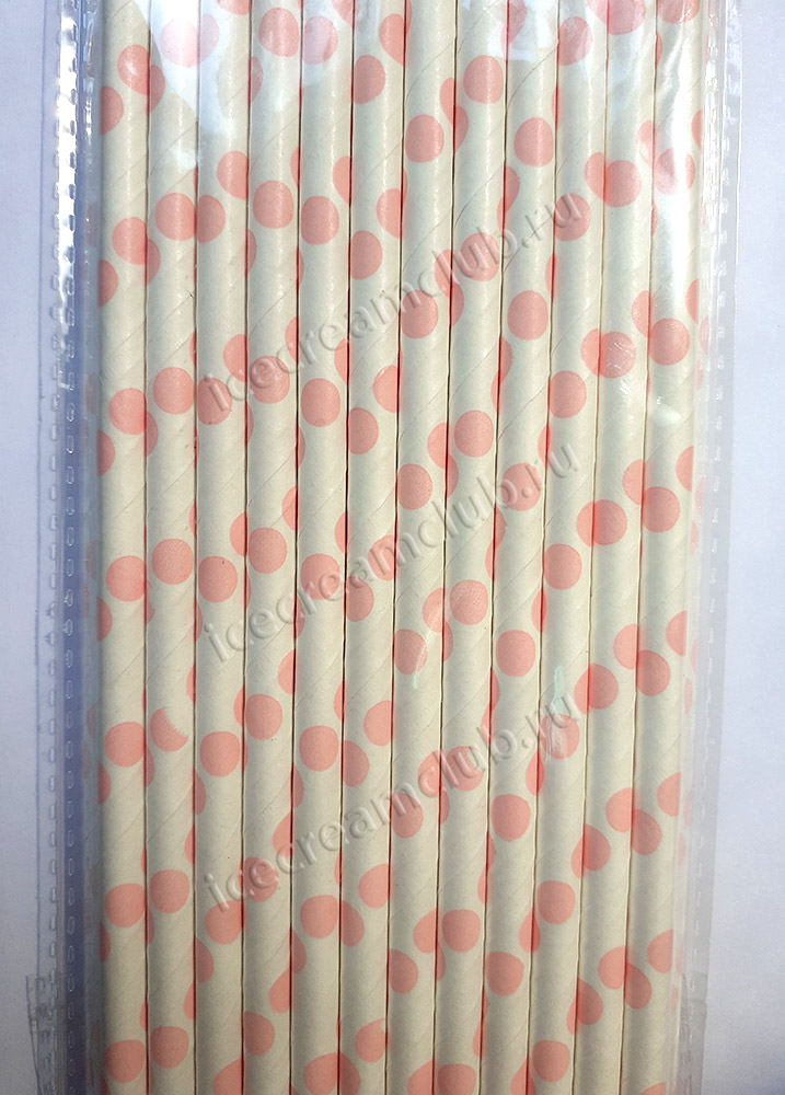 Второе дополнительное изображение для товара Бумажные трубочки для коктейлей «Точки розовые» 20 см, 25 шт PAP STAR