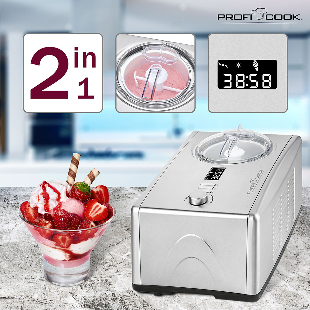 Первое дополнительное изображение для товара Мороженица-йогуртница автоматическая Profi Cook PC-ICM 1091 N inox, 1.5L
